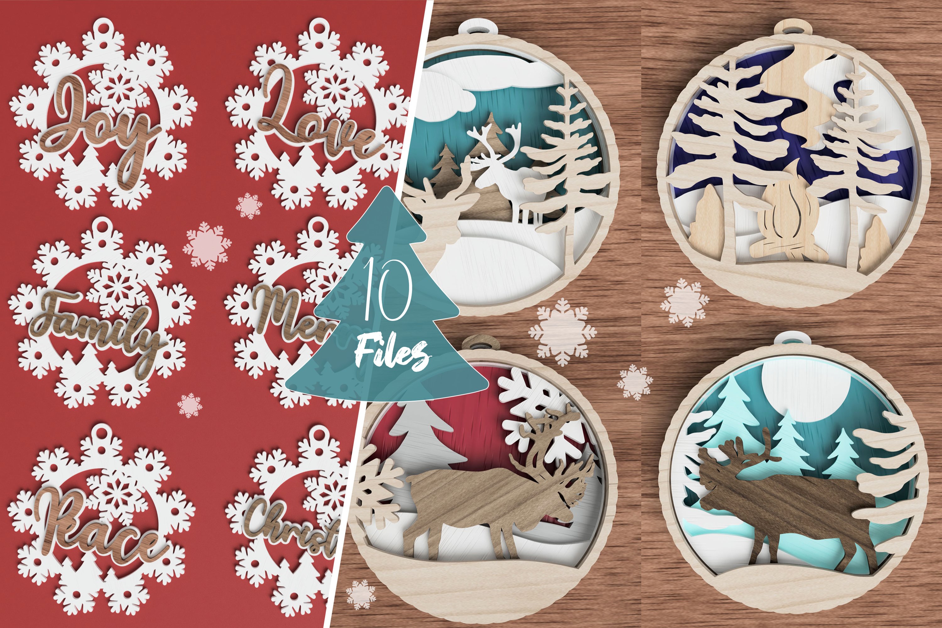 Christmas ornament laser cut file Bundle of 10