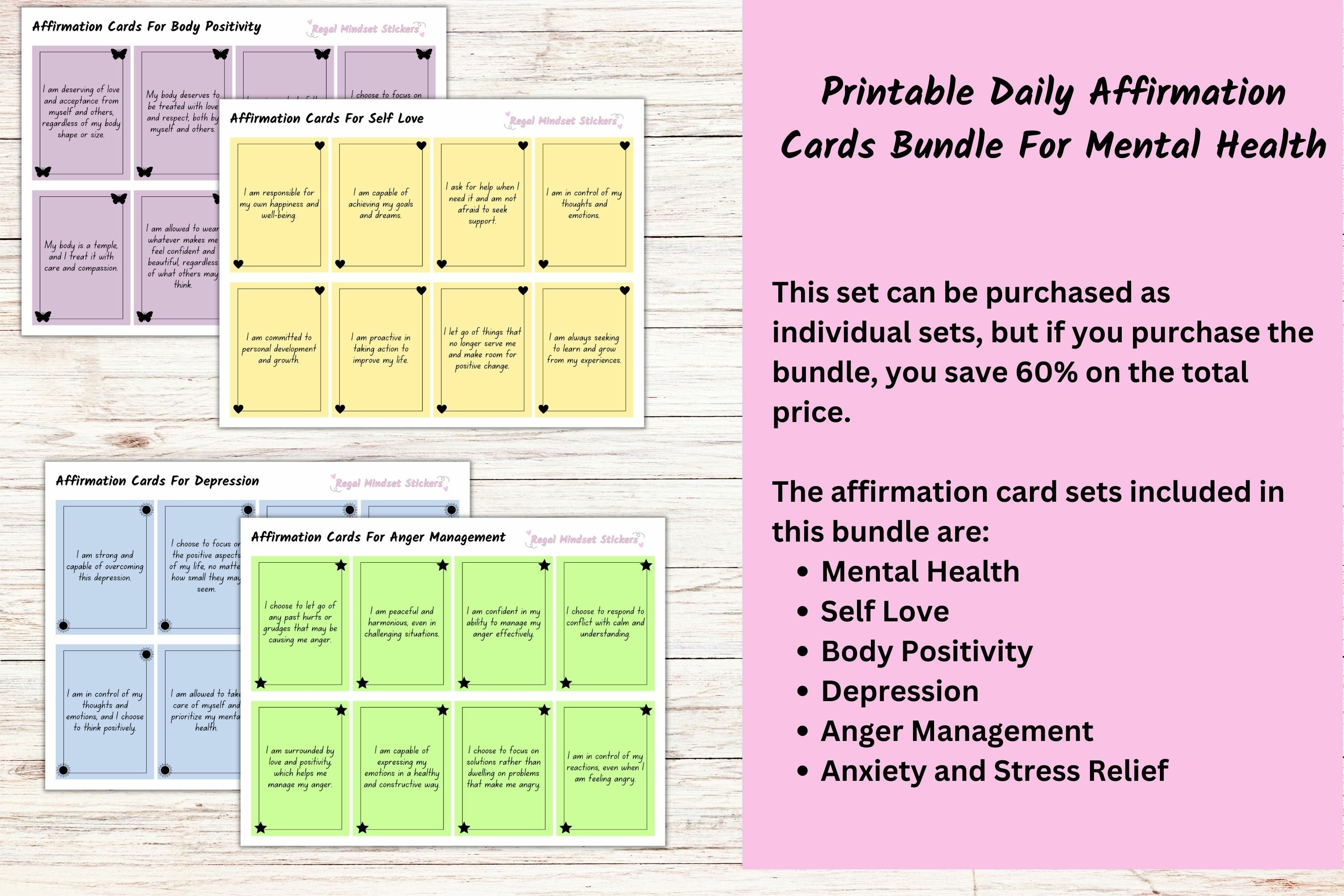 240 Printable Affirmation Cards Bundle for Mental Health 3