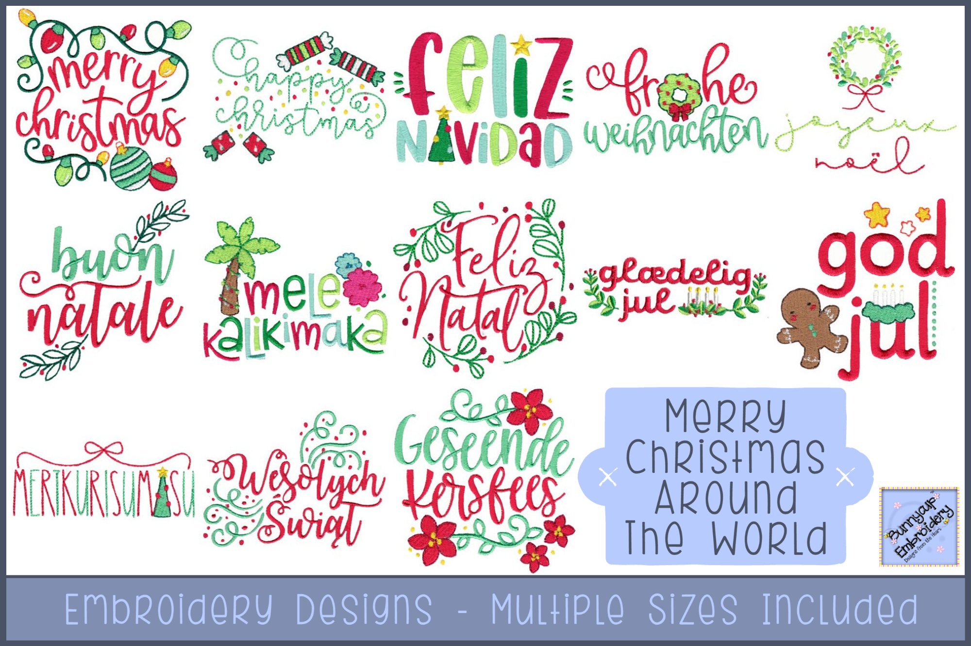 Merry Christmas Around The World Embroidery Designs