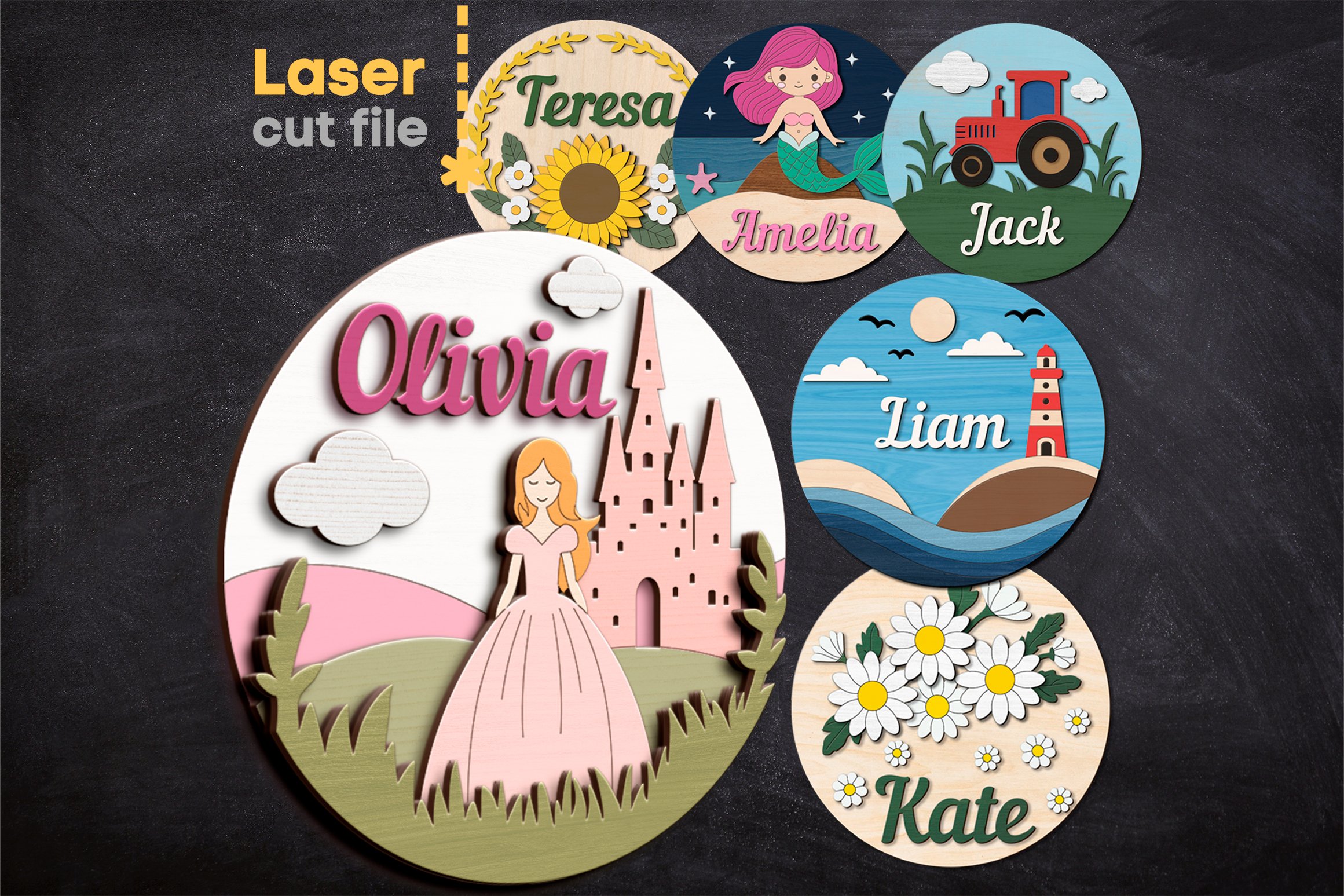 Baby Name Sign Bundle SVG laser cut file for Glowforge