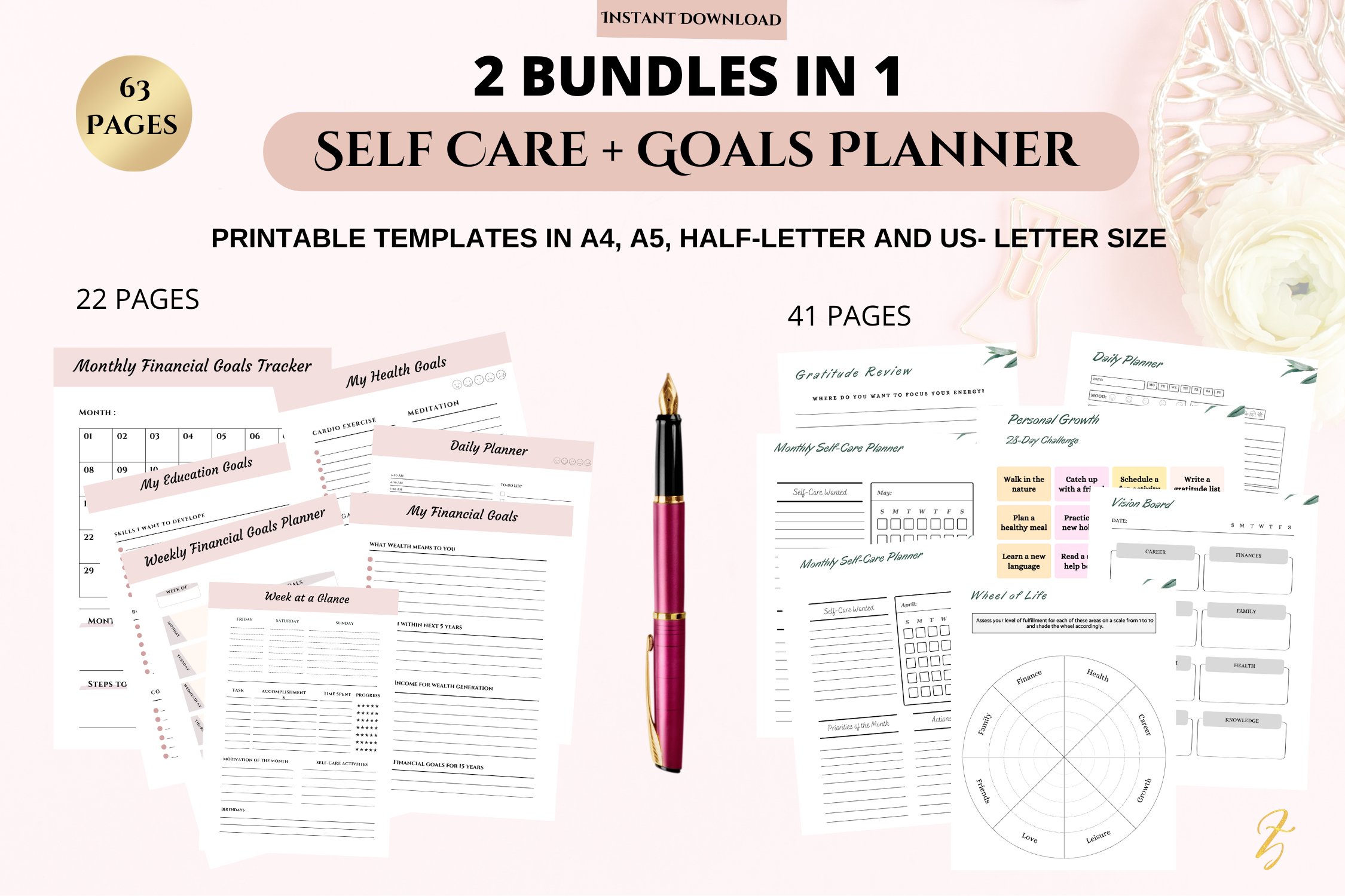Caring People Planner with Daily Goals - 2in1Digital Bundle