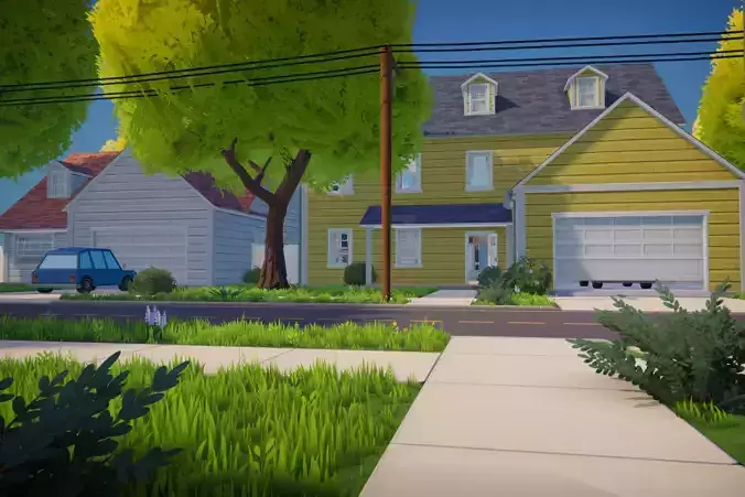 Stylized Cartoon House Interior Exterior Low-poly 3D model 2