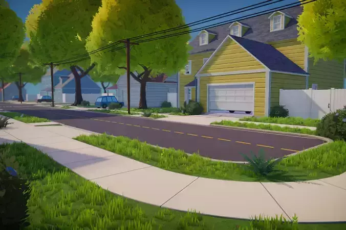 Stylized Cartoon House Interior Exterior Low-poly 3D model 3