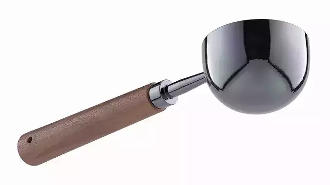 Vintage Measuring Spoon with Long Wooden Handle and Coffee Beans 3D model 3