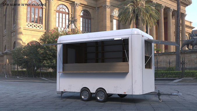 Mobile Food Concession Trailer White with Equipment 3D model 2
