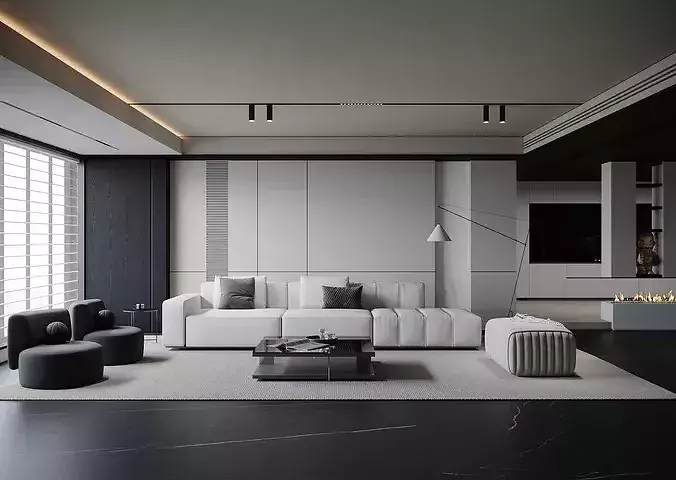 Italian style light luxury living room 3D model 2