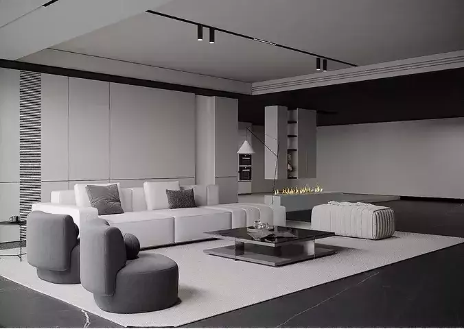 Italian style light luxury living room 3D model 3
