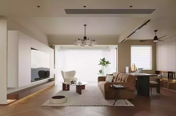 Modern living room dining room interior scenes  3D model