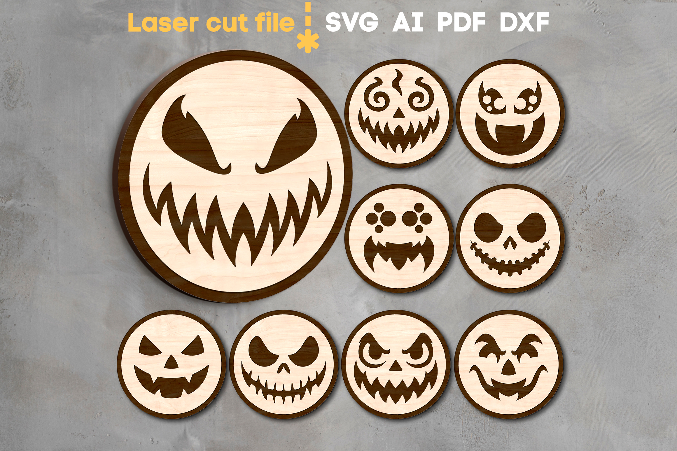 Halloween Coasters Bundle SVG laser cut files for Glowforge
