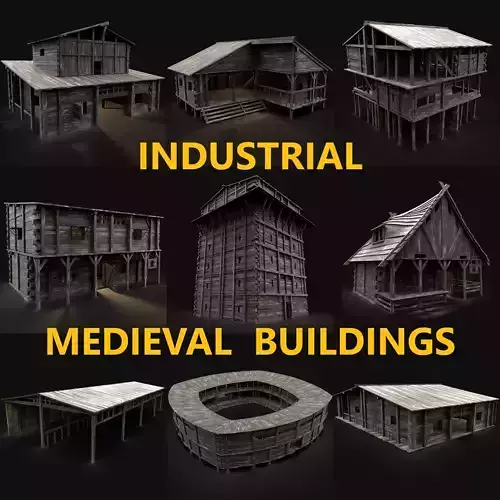 MEDIEVAL INDUSTRIAL FANTASY TOWN VILLAGE BUILDINGS COLLECTION 3D Model Pack