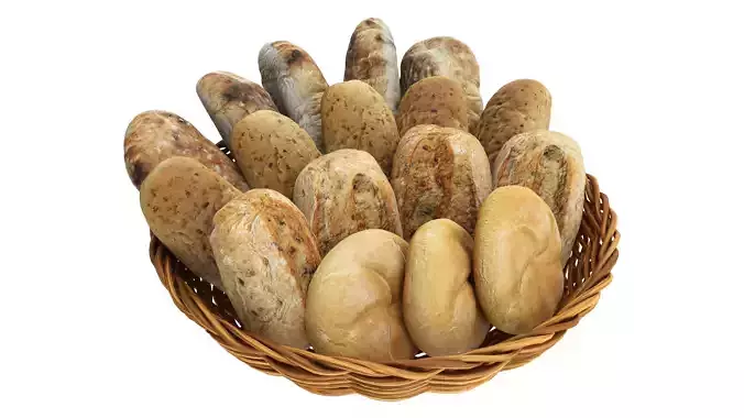 Smallbread selection in basket Low-poly 3D model