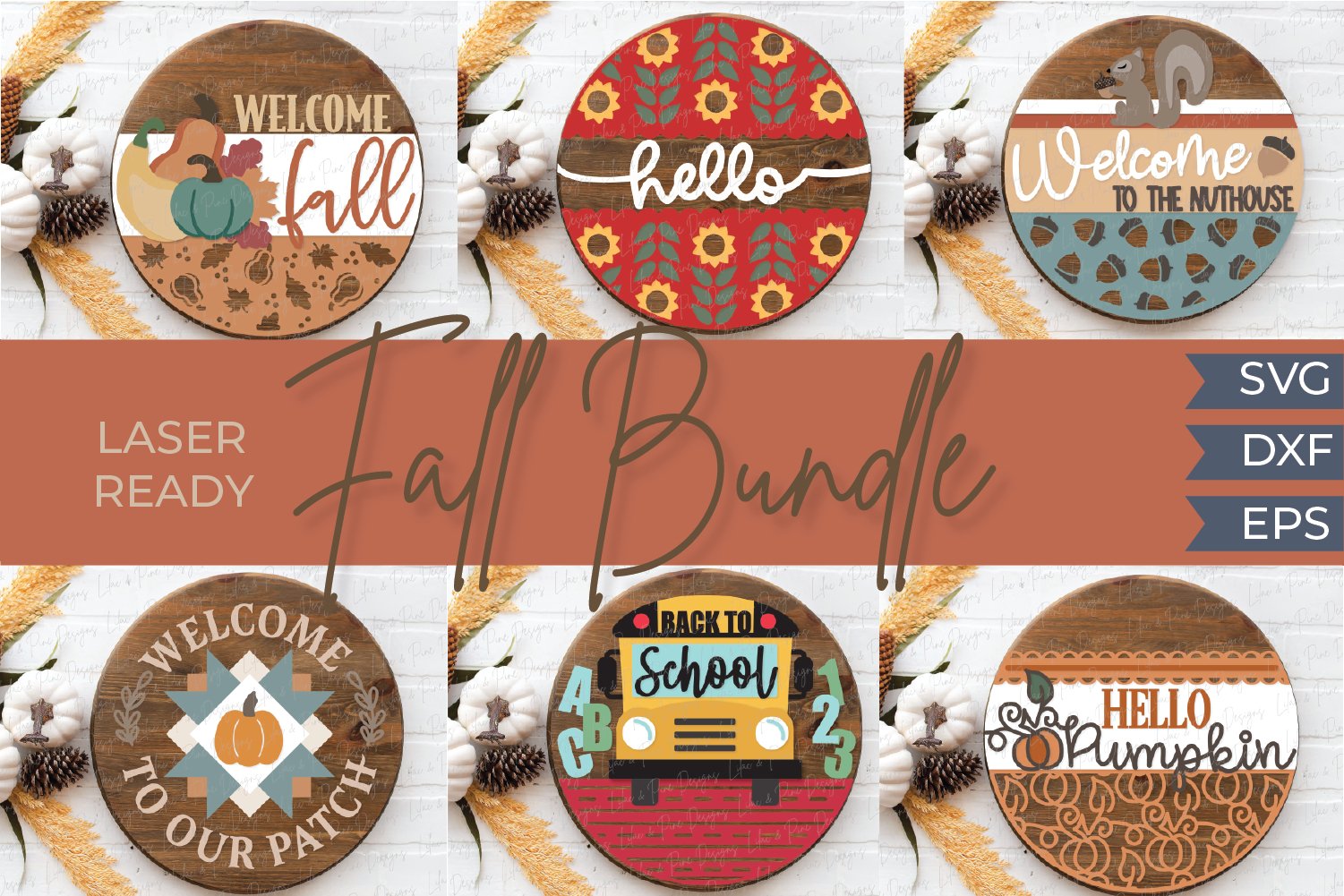 Fall Door Hanger SVG | Fall Round Sign Bundle | Glowforge
