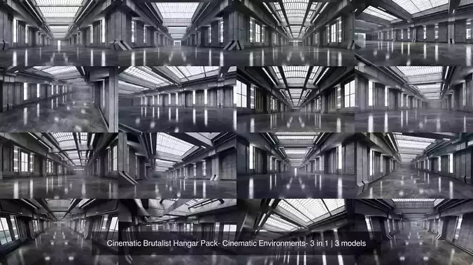 Cinematic Brutalist Hangar Pack- Cinematic Environments- 3 in 1