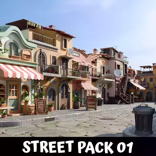 Semirealistic lowpoly street Low-poly 3D model