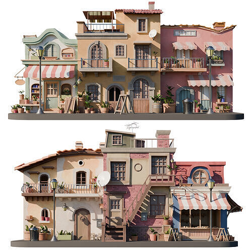 Semirealistic lowpoly street Low-poly 3D model 2