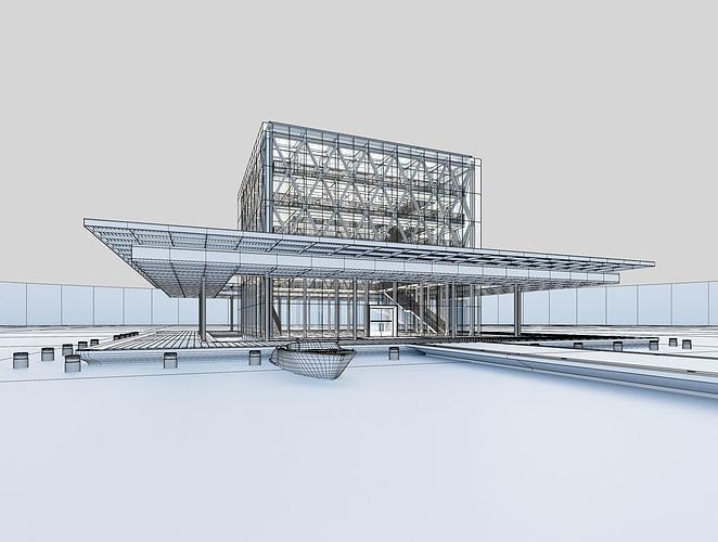 Modern Exibition Pavillion Low-poly 3D model 3