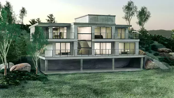 Modern house on the hill side 3D model