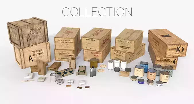 WWII Combat Rations Collection 3D Model Pack