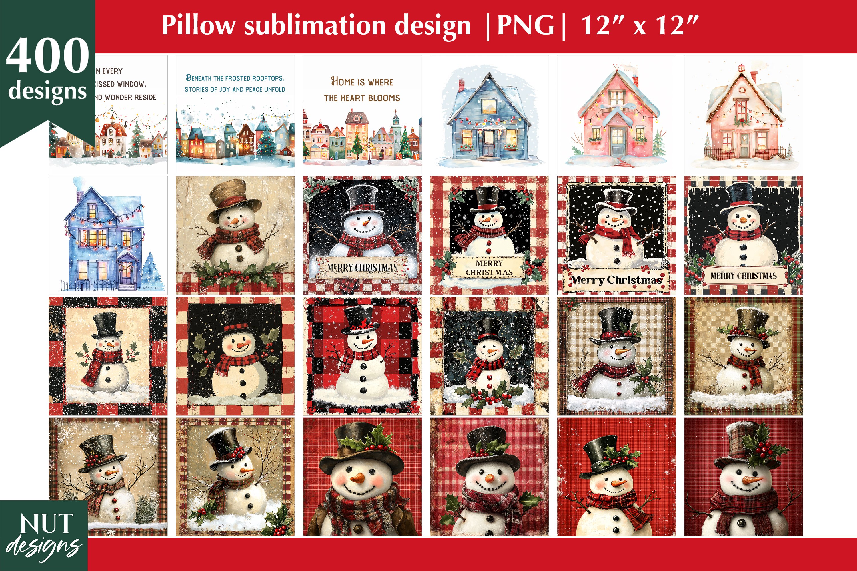 Christmas animals, Santa Claus, Christmas pillow Bundle 3