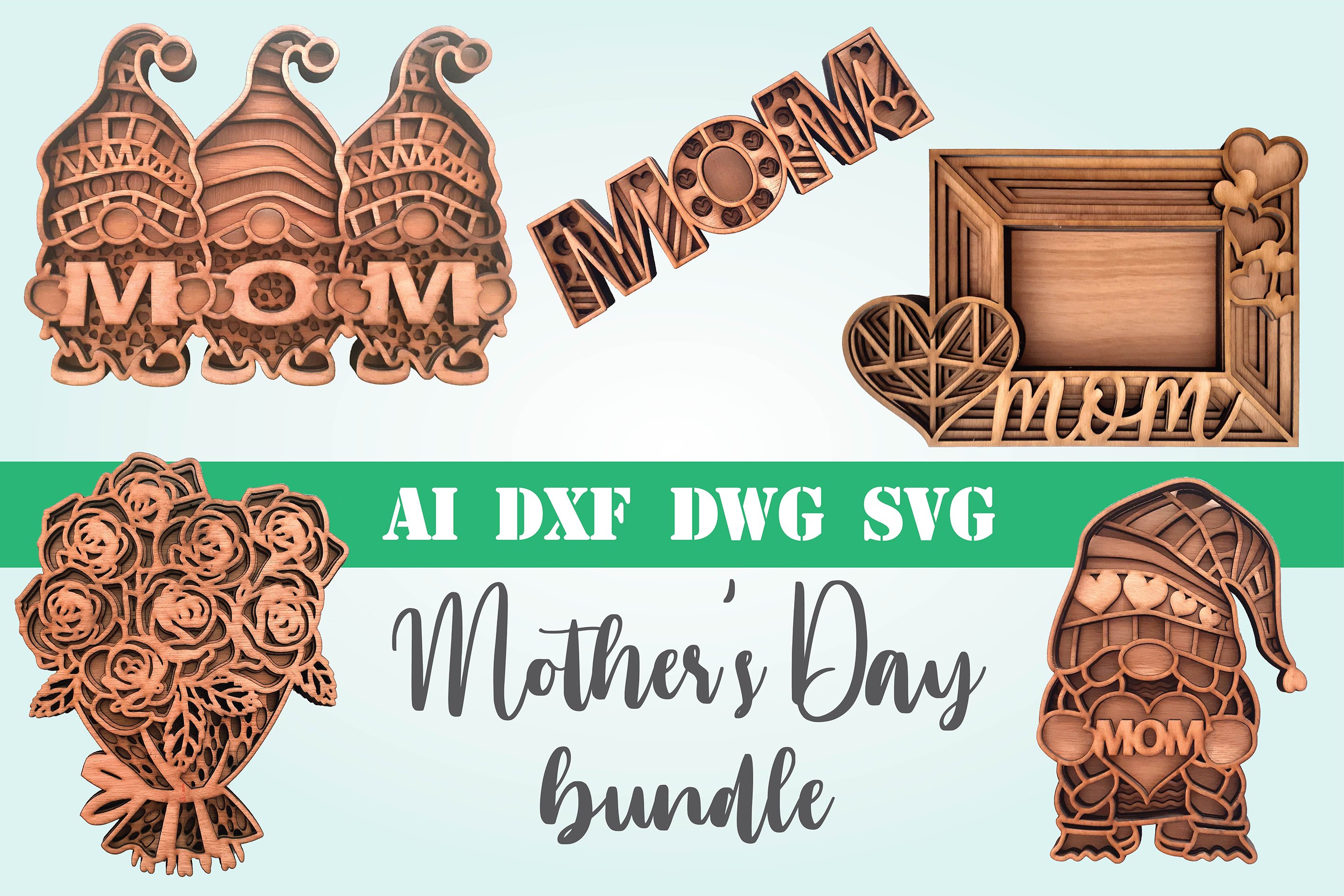 Mothers Day Bundle layered 3d svg dxf Multi layer mandala