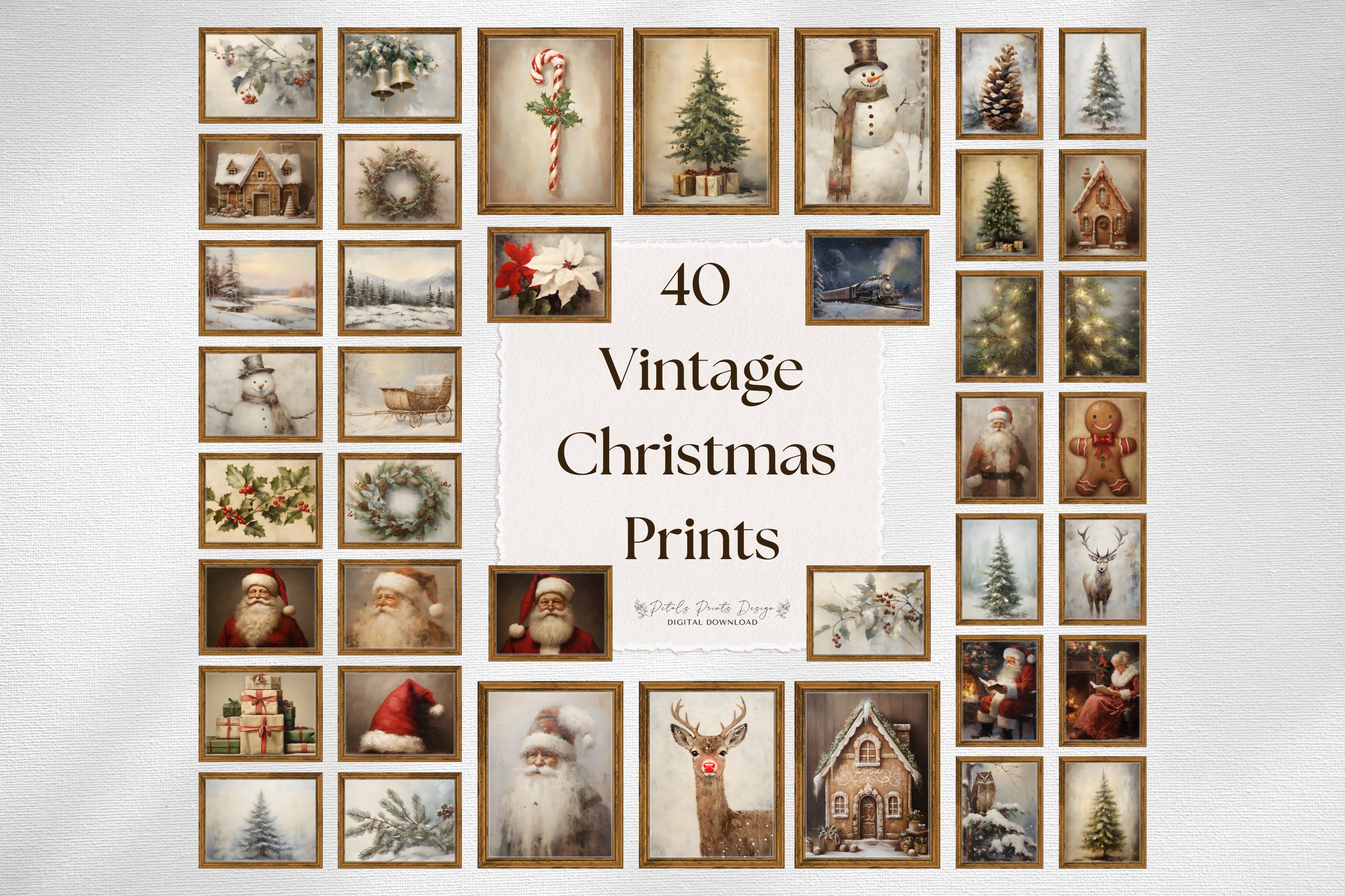 SET of 40 Rustic Christmas Printable Wall Art Gallery Print