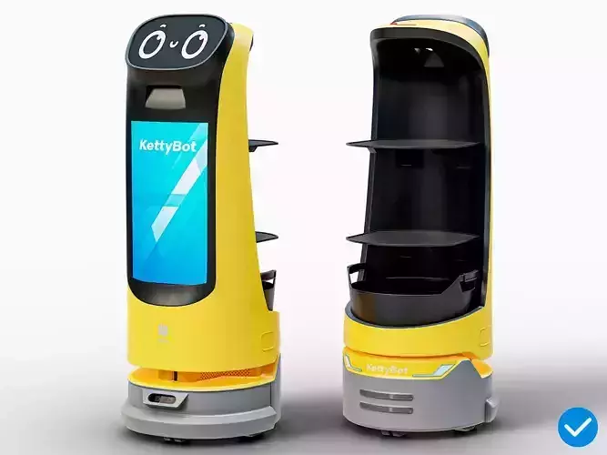 Restaurant Service Robot Waiter KettyBot Pro Yellow PBR Low-poly 3D model