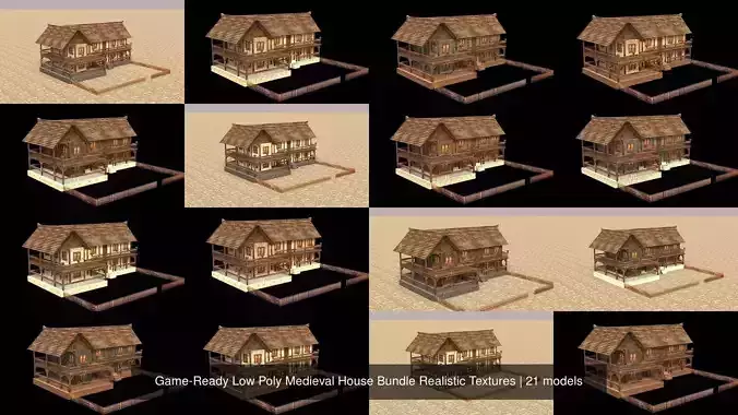 Game-Ready Low Poly Medieval House Bundle Realistic Textures 3D Model Pack