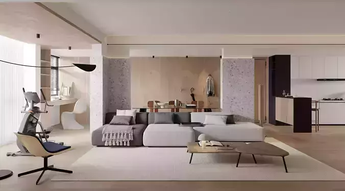 Log-style living room 3D model