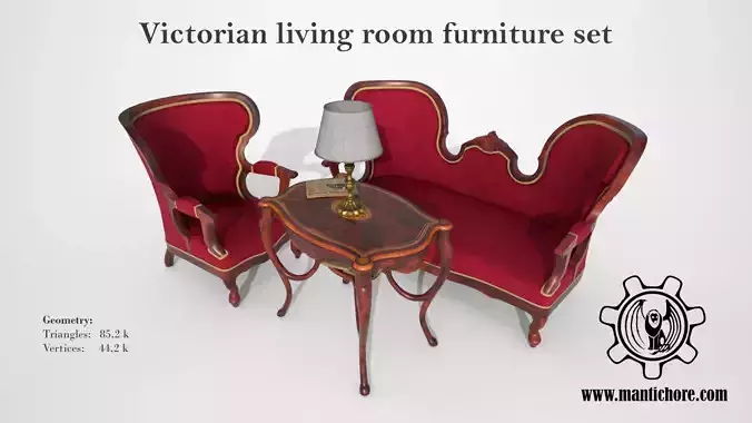 Living room furniture set Low-poly 3D model
