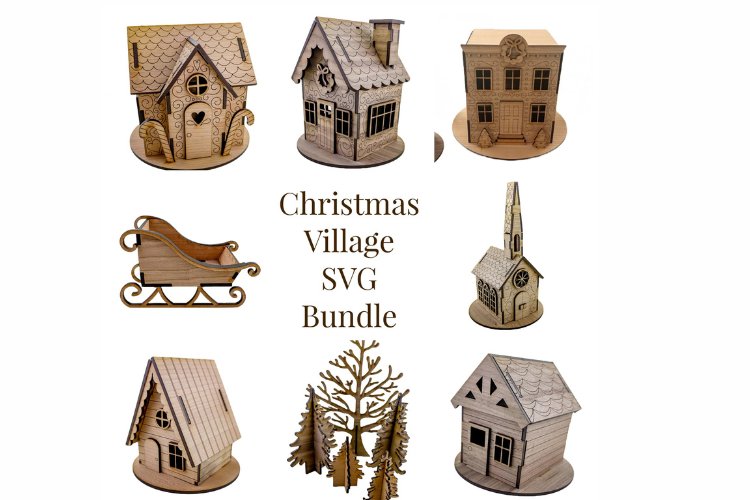 Christmas Village Bundle Laser SVG file, Christmas Laser Cut