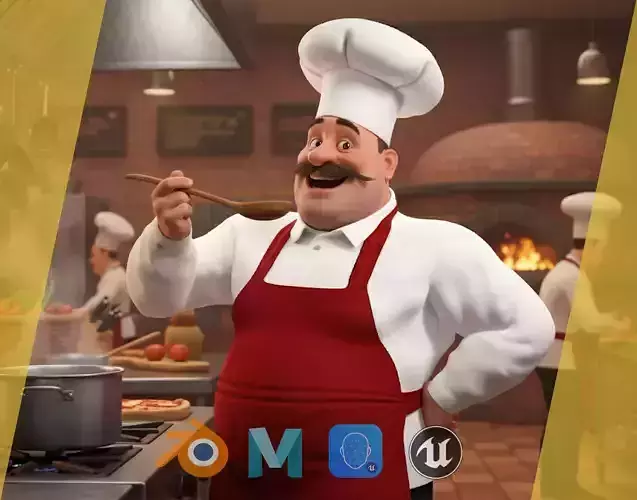 Cartoon Cook with Apron Fully Rigged Stylized Cartoon Chef Low-poly 3D model