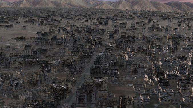 Destroyed City Low-poly 3D model 3