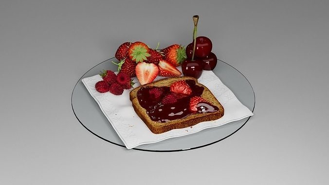 Berry assemblage with toast 3D model 2