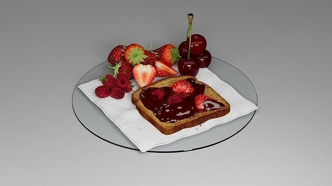 Berry assemblage with toast 3D model 3