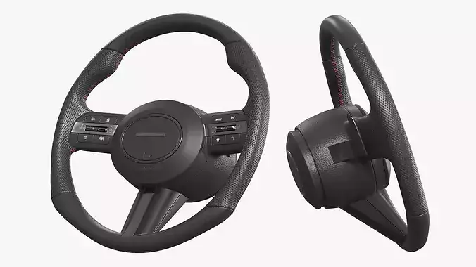 Car Steering Wheel With Control Buttons 3D model