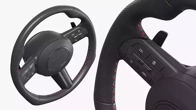 Car Steering Wheel With Control Buttons 3D model 3