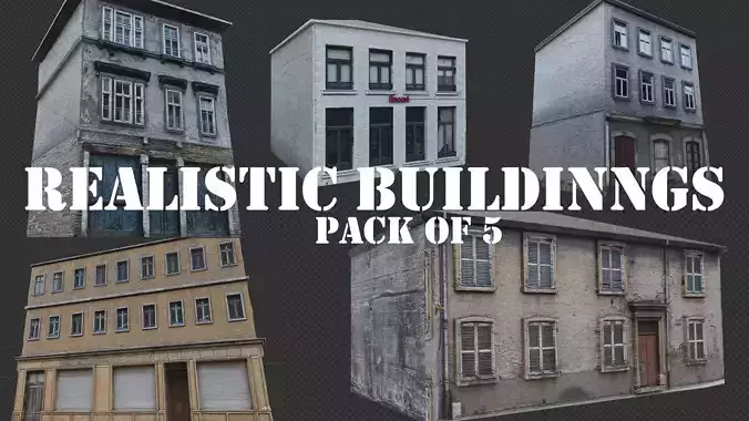 Old Buildings pack of 5 Low-poly 3D model