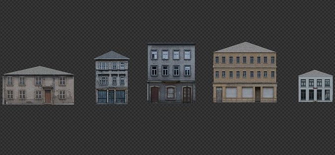 Old Buildings pack of 5 Low-poly 3D model 2
