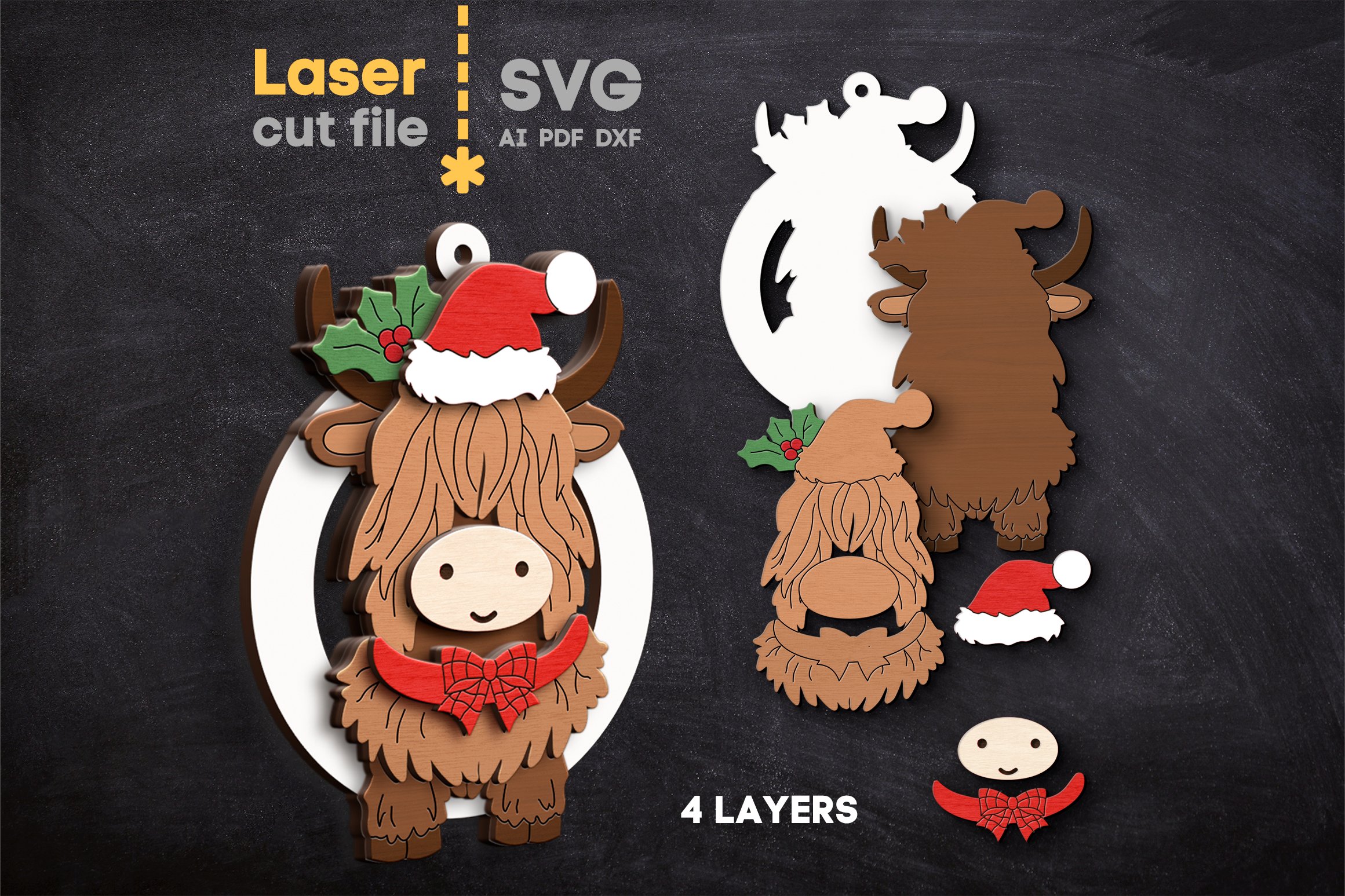 Bull Christmas Tree Toys SVG laser cut file for Glowforge 3
