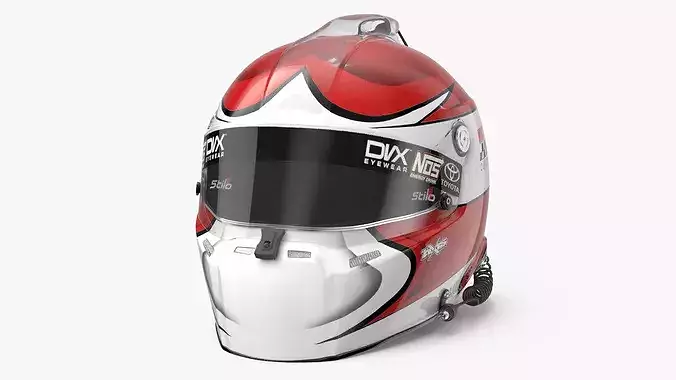 NASCAR Driver Helmet Red 3D model 2