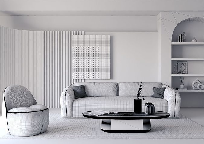 Contemporary Living Room 02 3D model 2