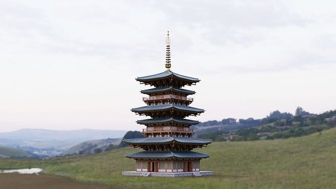 Japanese Modular Pagoda Low-poly 3D model 2