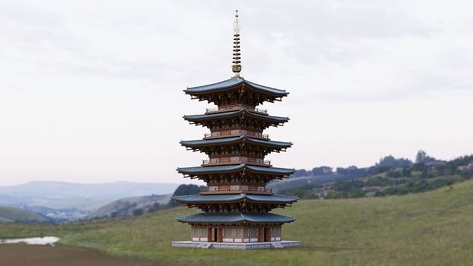 Japanese Modular Pagoda Low-poly 3D model 3