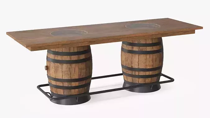 Barrel Pub Table with Two Barrels Light Brown 3D model