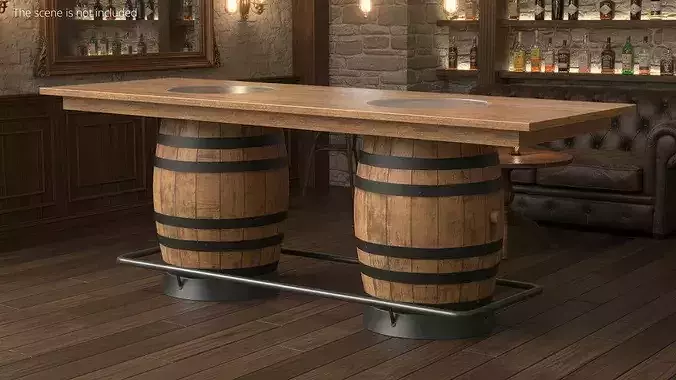 Barrel Pub Table with Two Barrels Light Brown 3D model 2