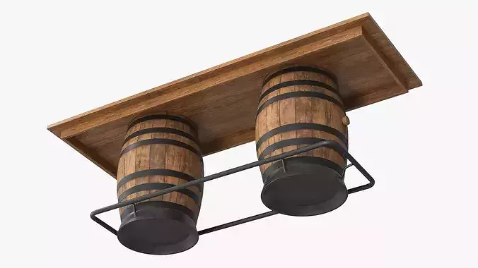 Barrel Pub Table with Two Barrels Light Brown 3D model 3