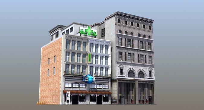 Downtown Stores Low-poly 3D model 2