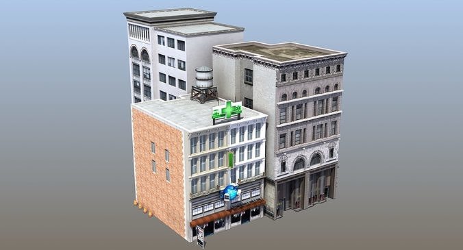 Downtown Stores Low-poly 3D model 3