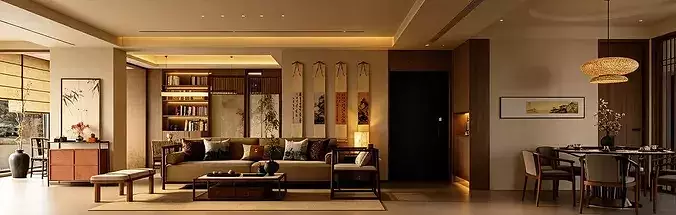 Chinese style living and dining room New Chinese Style Home 3D model