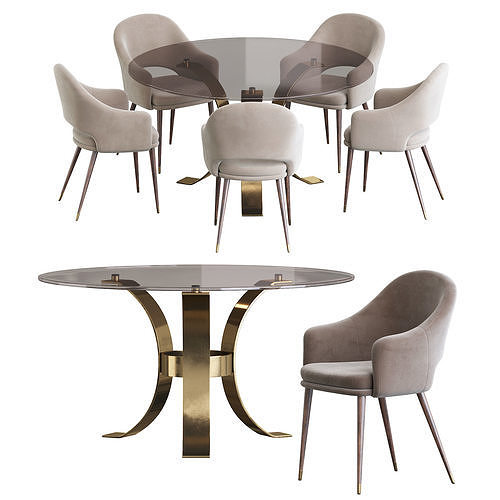 Deephouse  chair and Massimo Glass Top Dining Table 3D model 2